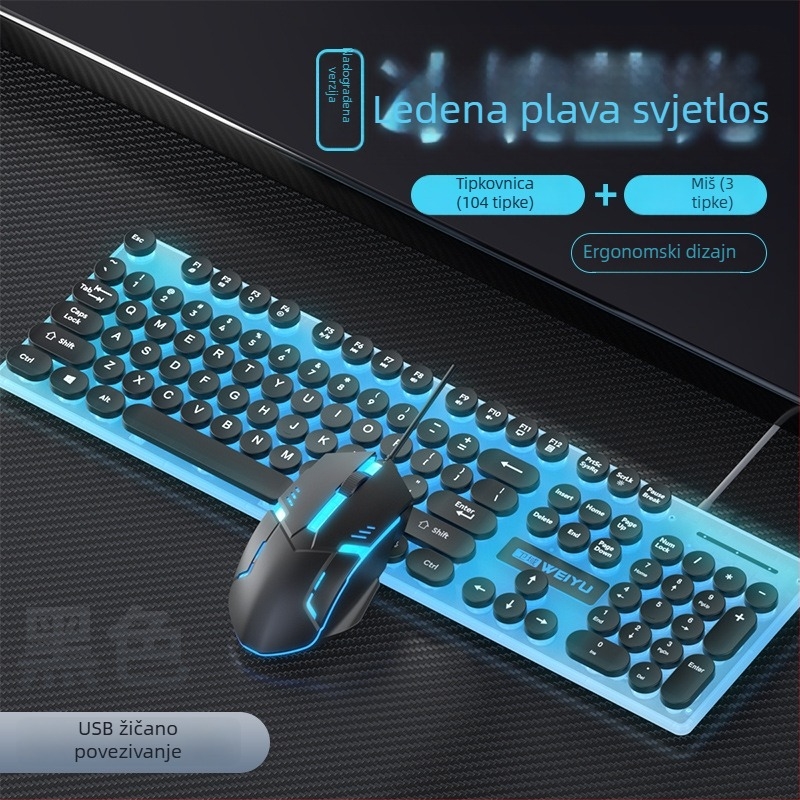 Set tipkovnice i miša s Punk keycap, 104 tipki USB, kabel 1.3 m, ergonomski, mogućnost ispisa logotipa, 1000dpi optička miš