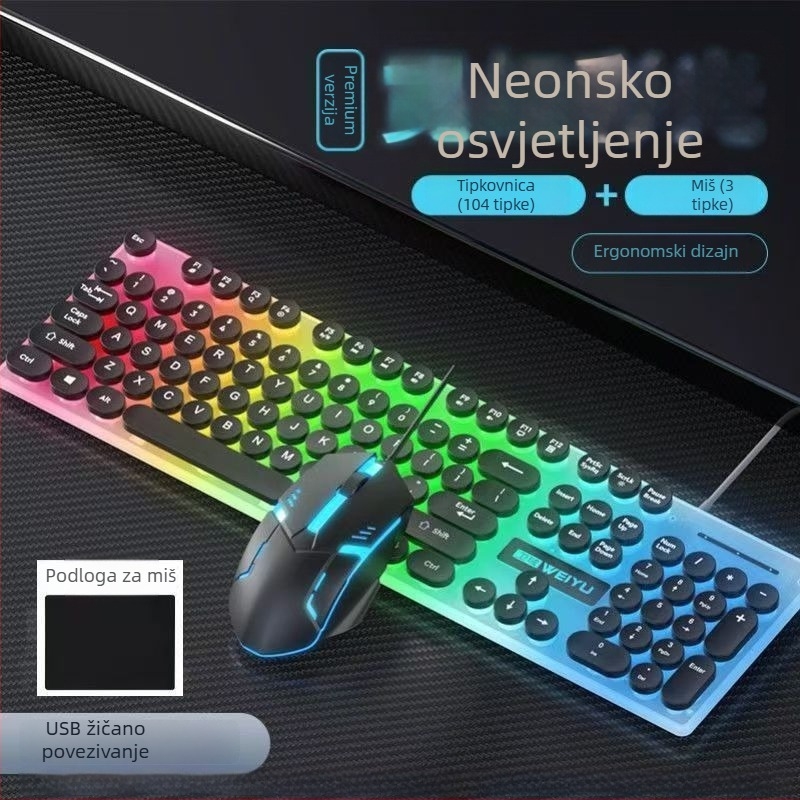 Set tipkovnice i miša s Punk keycap, 104 tipki USB, kabel 1.3 m, ergonomski, mogućnost ispisa logotipa, 1000dpi optička miš