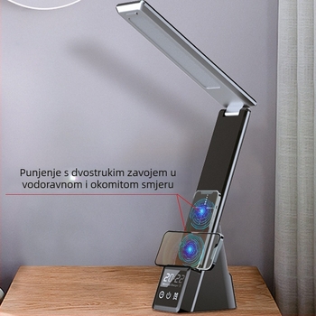 Stolna lampa s Qi bežičnim punjenjem 15W, sklopiva zaštita za oči, digitalni zaslon, kompatibilno s iPhone, Apple Watch i AirPods