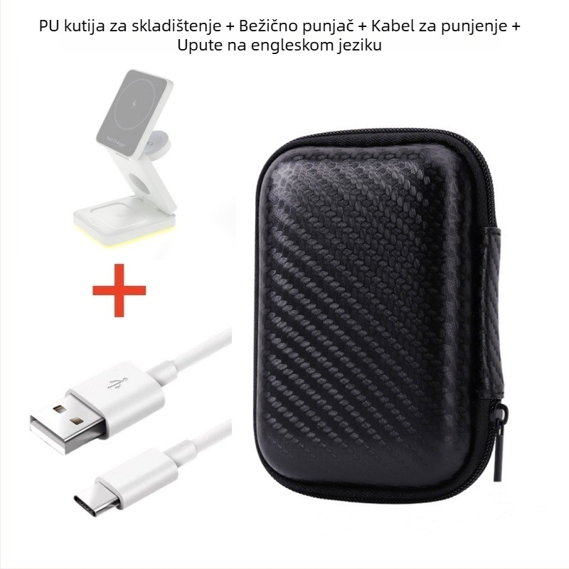 3-u-1 sklopivi magnetski bežični punjač-stativ, Qi 15W napajanje, USB-C ulaz, QC3.0/PD