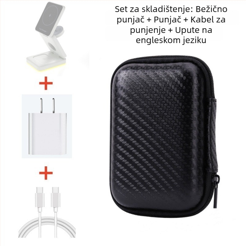 3-u-1 sklopivi magnetski bežični punjač-stativ, Qi 15W napajanje, USB-C ulaz, QC3.0/PD