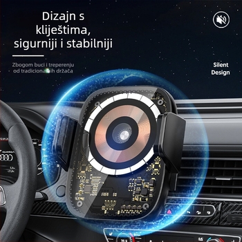 MagSafe auto magnetski bežični punjač s dodirnim senzorom, prozirni punk stil, 15W max, USB-C, QC3.0, magnetsko držanje