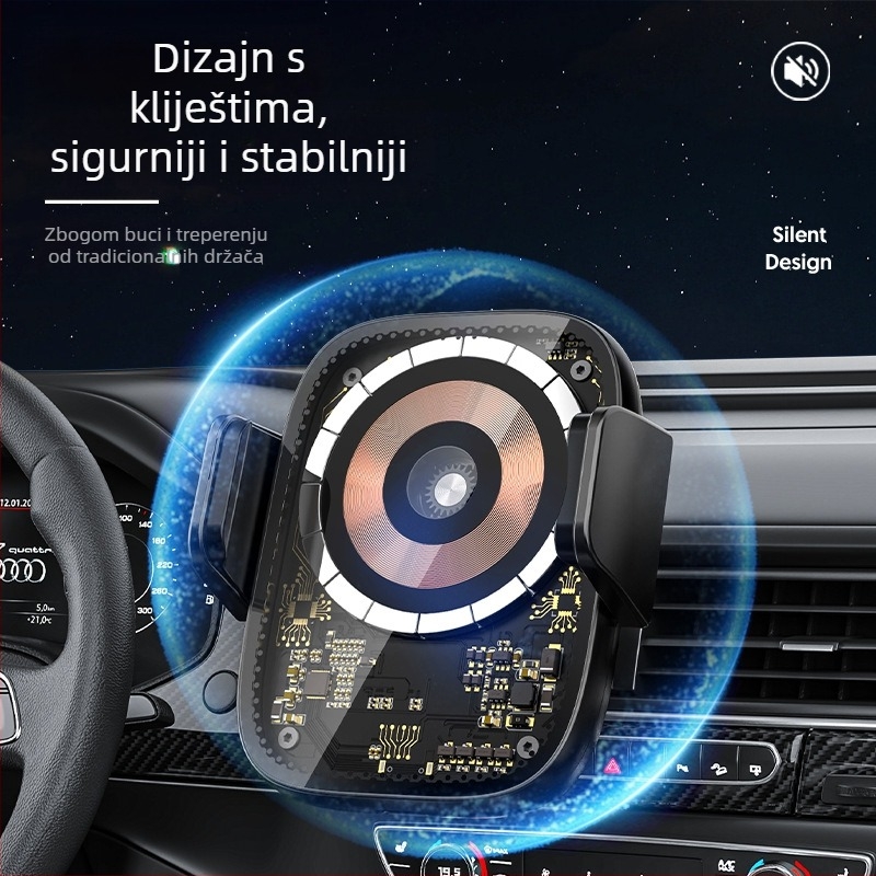 MagSafe auto magnetski bežični punjač s dodirnim senzorom, prozirni punk stil, 15W max, USB-C, QC3.0, magnetsko držanje