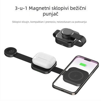 3-u-1 magnetski bežični punjač za Apple i Huawei telefone, slušalice i sat — 15W max, QC3.0, Type-C ulaz