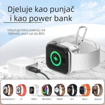 Magnetski Bežični Punjač 2.5W - Prijenosni Power Bank za Apple Watch, Ulaz 5V/1.2A, Type-C, Polimer Baterija