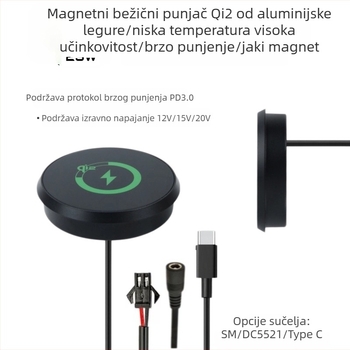 Stolni ugradbeni magnetski bežični punjač 25W, aluminijski legura, brzo bežično punjenje – pogodan za namještaj, hotele i automobile
