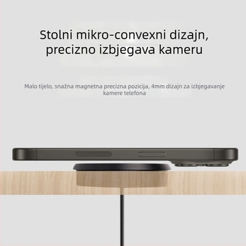 Stolni ugradbeni magnetski bežični punjač 25W, aluminijski legura, brzo bežično punjenje – pogodan za namještaj, hotele i automobile