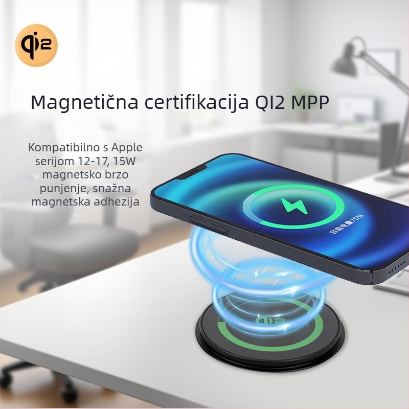 Stolni ugradbeni magnetski bežični punjač 25W, aluminijski legura, brzo bežično punjenje – pogodan za namještaj, hotele i automobile