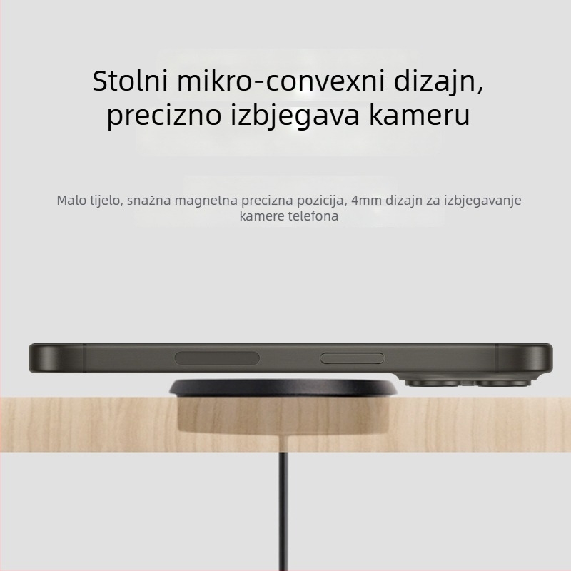 Stolni ugradbeni magnetski bežični punjač 25W, aluminijski legura, brzo bežično punjenje – pogodan za namještaj, hotele i automobile