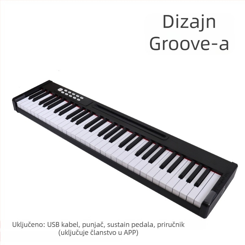 Prijenosno električno piano s 61 tipkama, tipkovnica osjetljiva na dodir, Bluetooth MIDI, dvostruki zvučnici, 101–200 tonova