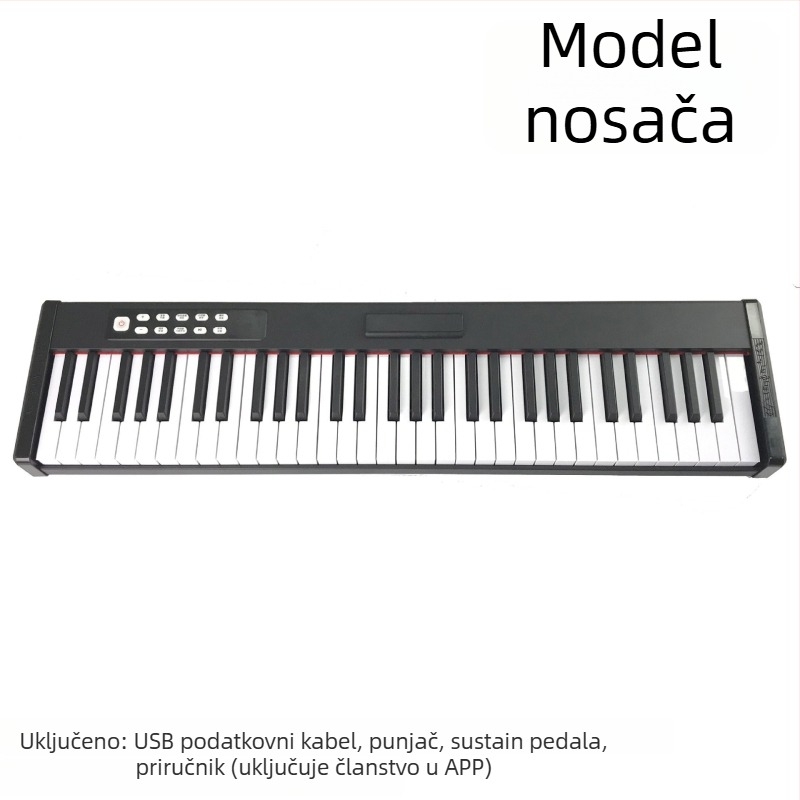 Prijenosno električno piano s 61 tipkama, tipkovnica osjetljiva na dodir, Bluetooth MIDI, dvostruki zvučnici, 101–200 tonova