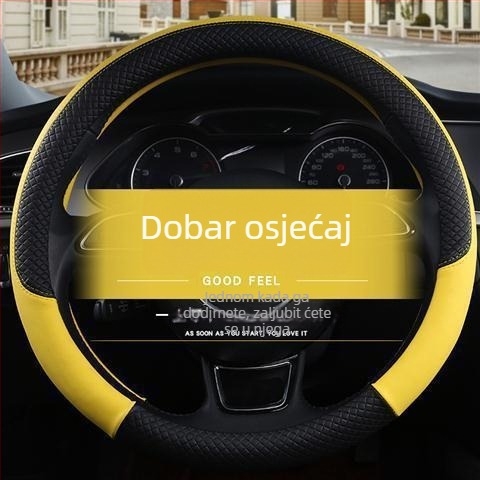 Navlaka za volan, univerzalna prilagodba za sve sezone; površina od prave kože; protuklizna; upija znoj; otporno na trošenje