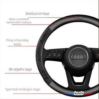 Navlaka za volan od umjetne kože s izgledom karbonskih vlakana i 3D ugraviranim logotipom, za specifične modele automobila
