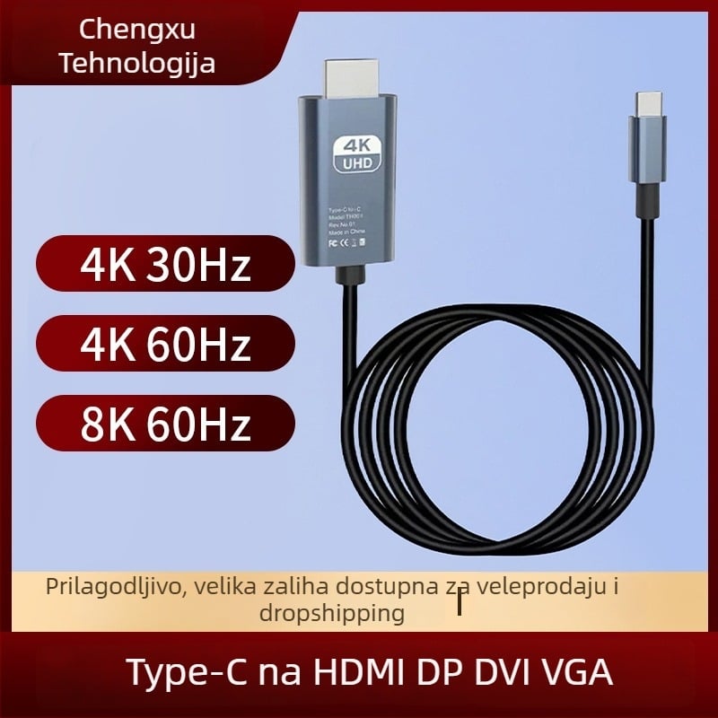 Adapter kabel Type-C na HDMI, podržava 4K8K, duljina 1,5 m, model Cx036-39, bakreno jezgro s cínovanjem