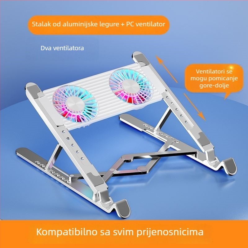 Stalak za hlađenje prijenosnog računala s ventilatorom, podesiva visina, viseći okvir, tih, prenosiv