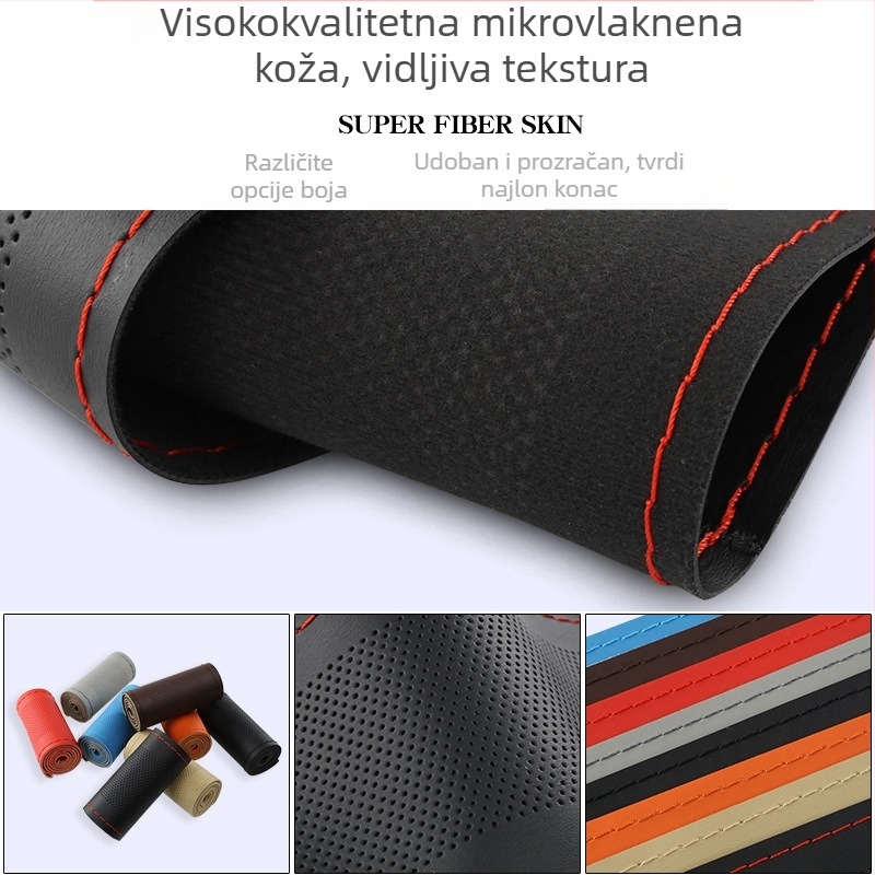 Navlaka za volan od mikrovlaknast kože s reljefnim uzorkom, ručno šivana, za sve sezone, otporna na habanje i proklizavanje, univerzalna prilagodba