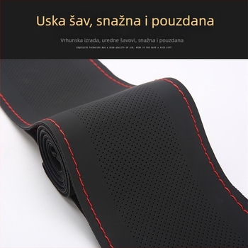 Ručni šivani kožni navlak za volan, univerzalna za sve sezone, umjetna koža, četverostruka elastična konstrukcija
