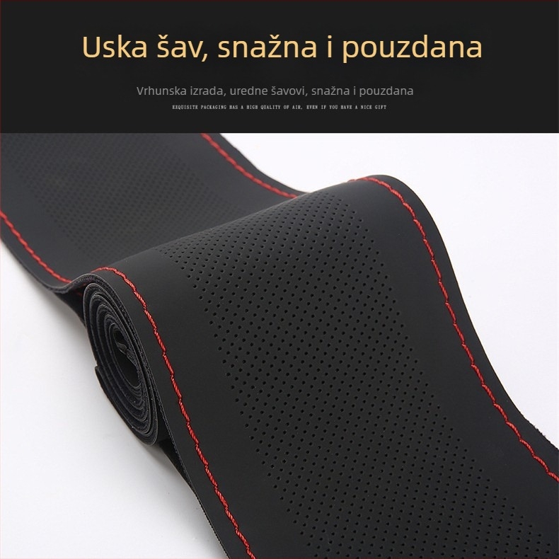 Ručni šivani kožni navlak za volan, univerzalna za sve sezone, umjetna koža, četverostruka elastična konstrukcija