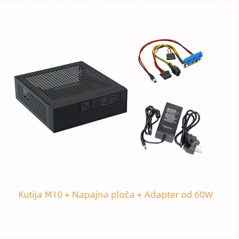 Mini ITX HTPC kućište M10 od hladno valjanog čelika, prednji USB 2.0, kompatibilno s ITX pločom, vanjsko napajanje, vertikalno ili vodoravno postavljanje