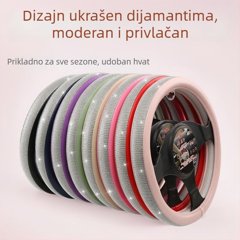 Navlaka za volan s dijamantima, božanski sjaj, koža od janjeće kože i dijamanti, četiri sezone, univerzalna kompatibilnost
