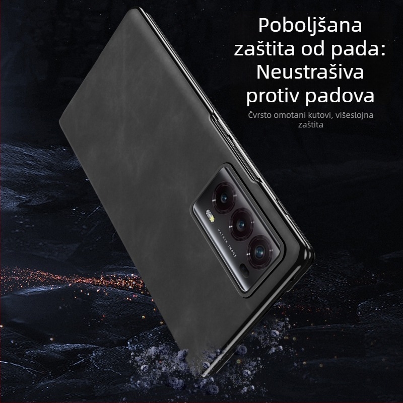 Futrola od lažne kože za Honor MagicV2, preklopna zaštita, V2, umjetna koža, 5G, puna zaštita, otporna na pad, držač, crna