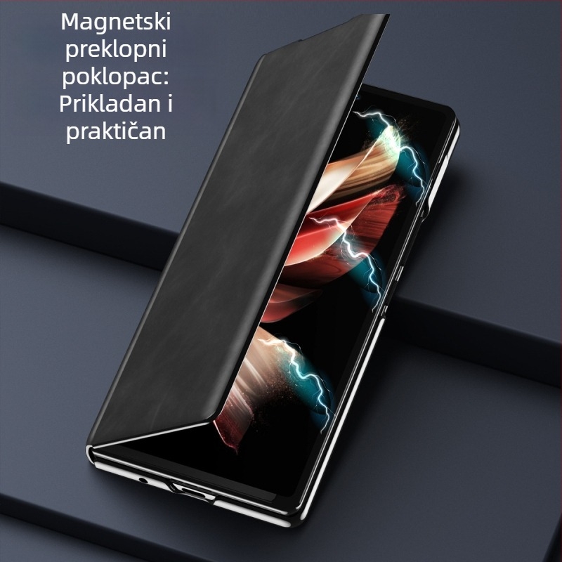 Futrola od lažne kože za Honor MagicV2, preklopna zaštita, V2, umjetna koža, 5G, puna zaštita, otporna na pad, držač, crna