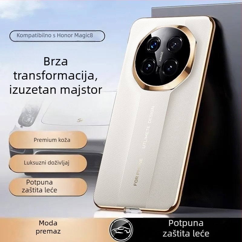 Tanka stražnja futrola za Honor Magic8Pro, elektroplatirana reljefna tekstura, umjetna koža, zaštita od padova, protiv ogrebotina