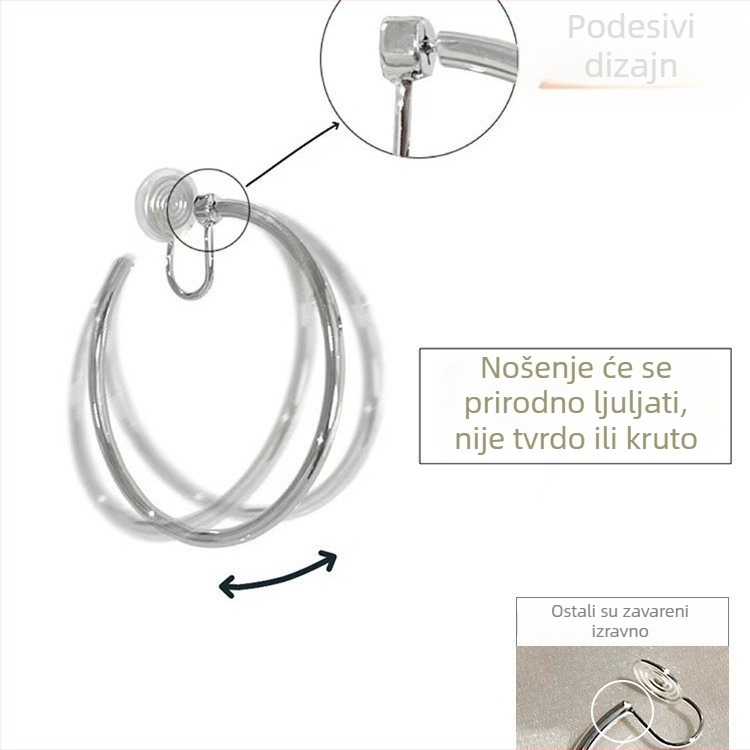 Clip-on velike kružne naušnice - bakar, geometrijski stil, elektroplatinirano završno, 925 srebrni post, japansko-korejski stil, Yongyue Jewelry, jesen 2024