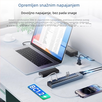 USB 3.1 hub, kućište od aluminijske legure, potrebno vanjsko napajanje, proširenje 1-6 priključaka, brzina prijenosa 10 Gbps