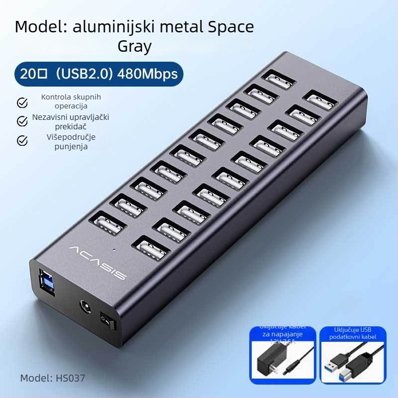 USB 3.1 hub, kućište od aluminijske legure, potrebno vanjsko napajanje, proširenje 1-6 priključaka, brzina prijenosa 10 Gbps