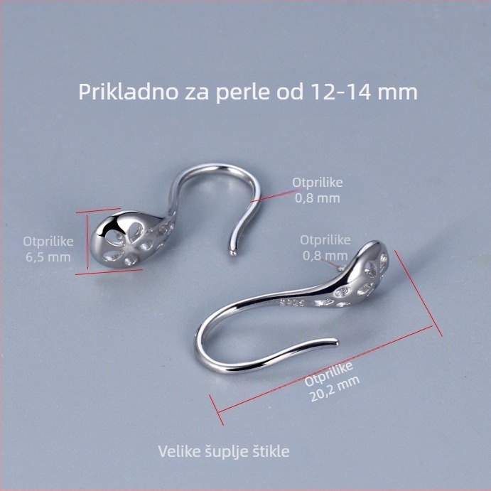 Naušnice od srebra 925 s prirodnim slatkovodnim biserima 7–14 mm, trodimenzionalni dizajn u obliku žlice, za žene