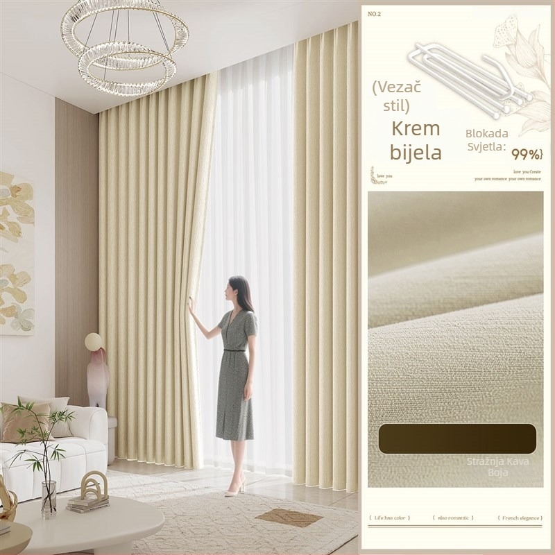 Chenille zavjese za potpuno zatamnjenje, pređom obojene, francuski stil, za dnevni boravak, spavaću sobu, radnu sobu, kuhinju, balkon, jednobojni uzorak