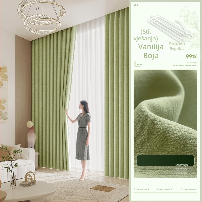 Chenille zavjese za potpuno zatamnjenje, pređom obojene, francuski stil, za dnevni boravak, spavaću sobu, radnu sobu, kuhinju, balkon, jednobojni uzorak