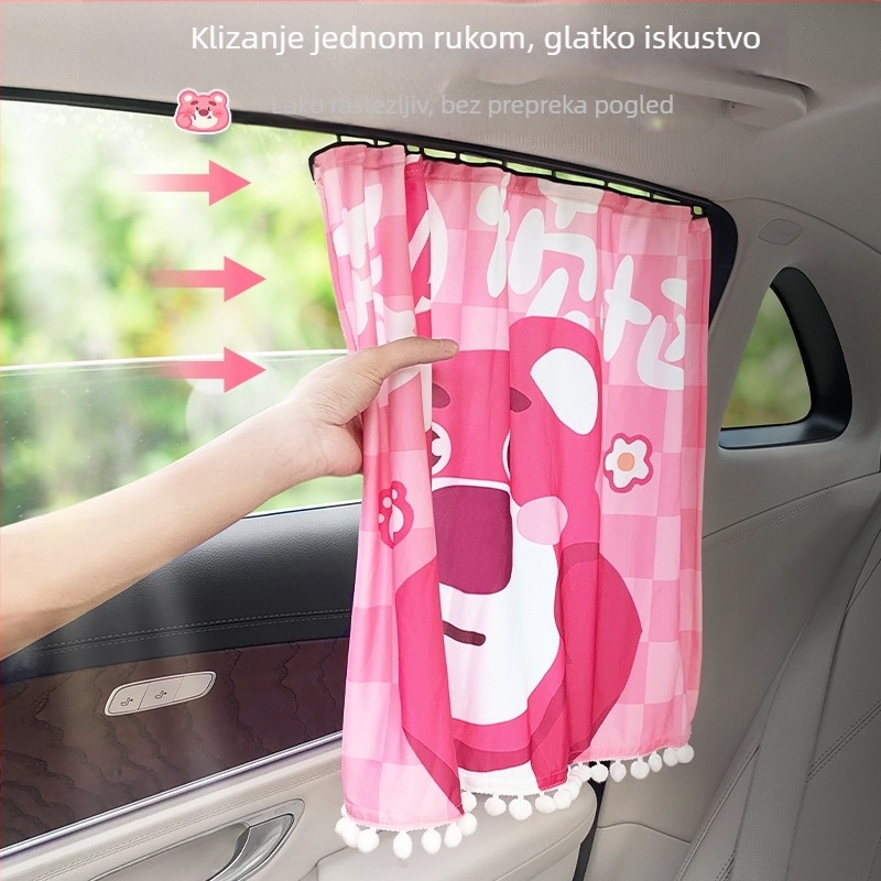 Ugradno auto sjenilo za stražnje bočno staklo s kliznom šinom, poliester, poluprozirno, zaštita privatnosti i toplinska izolacija, viseća instalacija