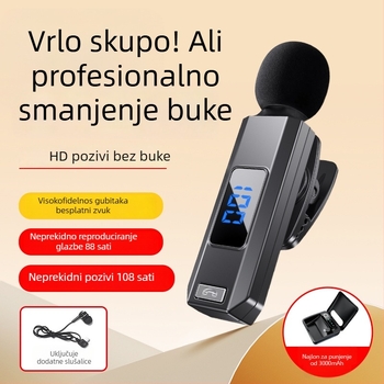 Sportski Lavalier Bluetooth mikrofon | Utišavanje šuma, IPX4 vodootporan, doseg 10 m, Bluetooth 5.5, trajanje baterije >8 h