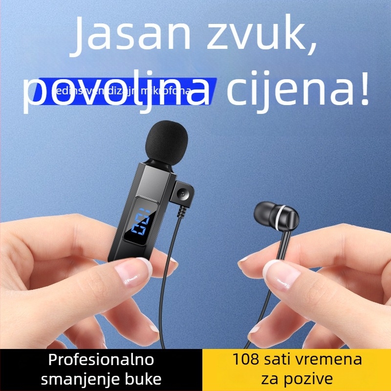 Sportski Lavalier Bluetooth mikrofon | Utišavanje šuma, IPX4 vodootporan, doseg 10 m, Bluetooth 5.5, trajanje baterije >8 h