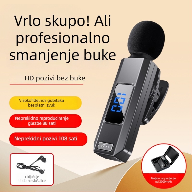 Sportski Lavalier Bluetooth mikrofon | Utišavanje šuma, IPX4 vodootporan, doseg 10 m, Bluetooth 5.5, trajanje baterije >8 h