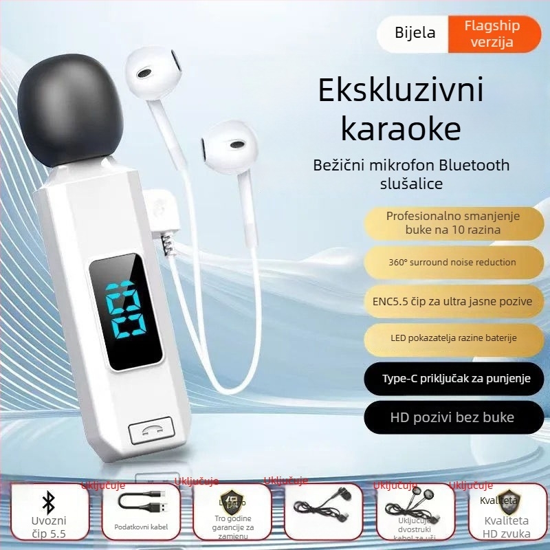 Sportski Lavalier Bluetooth mikrofon | Utišavanje šuma, IPX4 vodootporan, doseg 10 m, Bluetooth 5.5, trajanje baterije >8 h