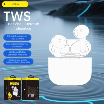Kujia A200+ bežične TWS in-ear slušalice s aktivnim poništavanjem šuma, Bluetooth 5.3, trajanje baterije 4-8 sati, domet 10 m, dvostruki stereo zvuk