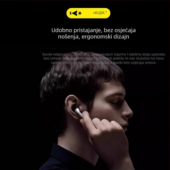 Kujia A200+ bežične TWS in-ear slušalice s aktivnim poništavanjem šuma, Bluetooth 5.3, trajanje baterije 4-8 sati, domet 10 m, dvostruki stereo zvuk