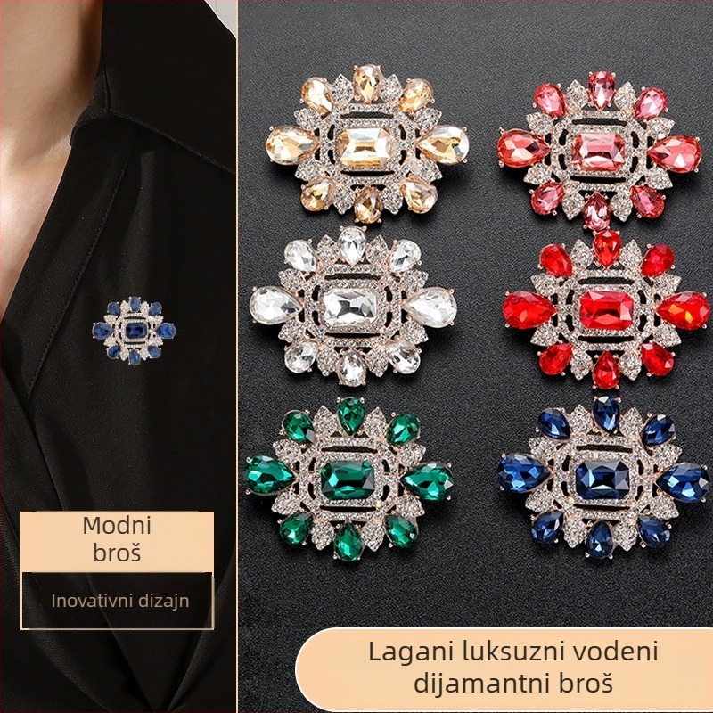 Broš od legure, pravokutnog geometrijskog oblika, s elektroplatiranim završetkom, retro dvorski stil, unisex.