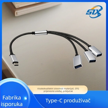 USB-C hub s 3 USB 2.0 porta, brzina do 480 Mbps, napajanje preko sabirnice, kabel 30 cm — Model A-15