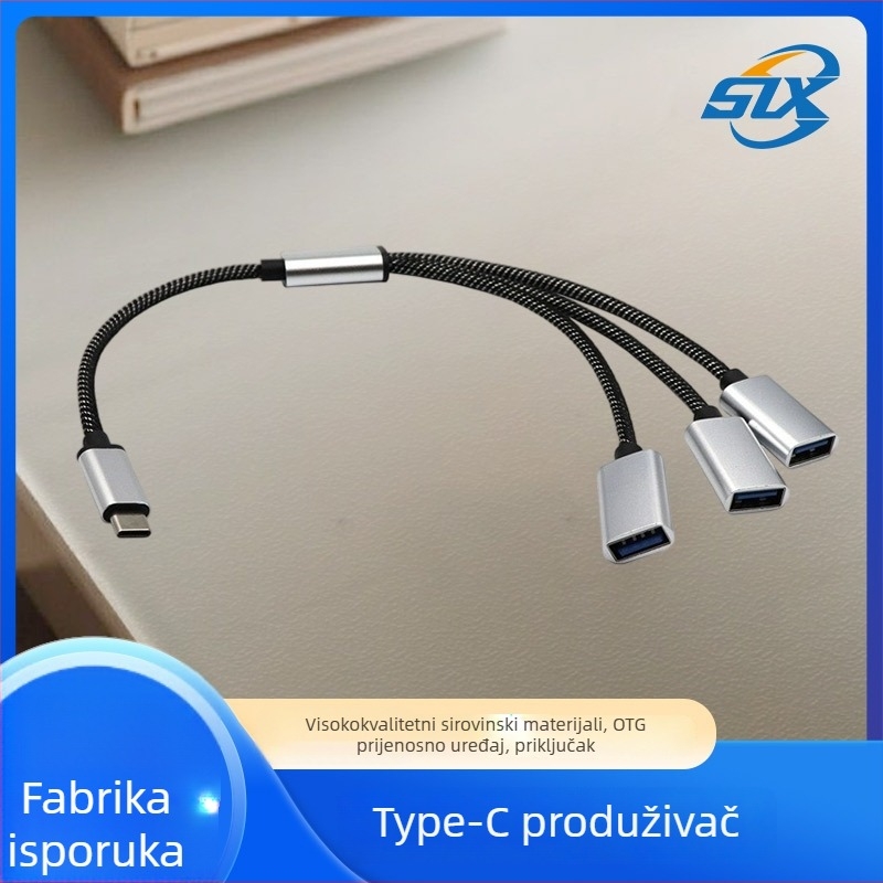 USB-C hub s 3 USB 2.0 porta, brzina do 480 Mbps, napajanje preko sabirnice, kabel 30 cm — Model A-15