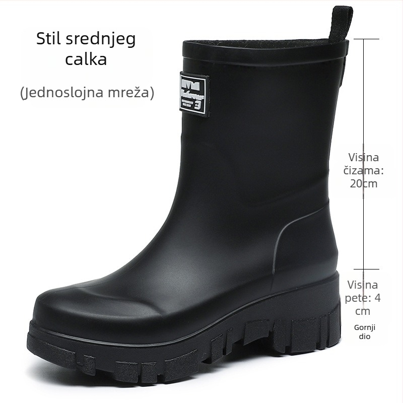 Ženske PVC čizme za kišu, srednje visoke, niska peta 1-3 cm, slip-on dizajn