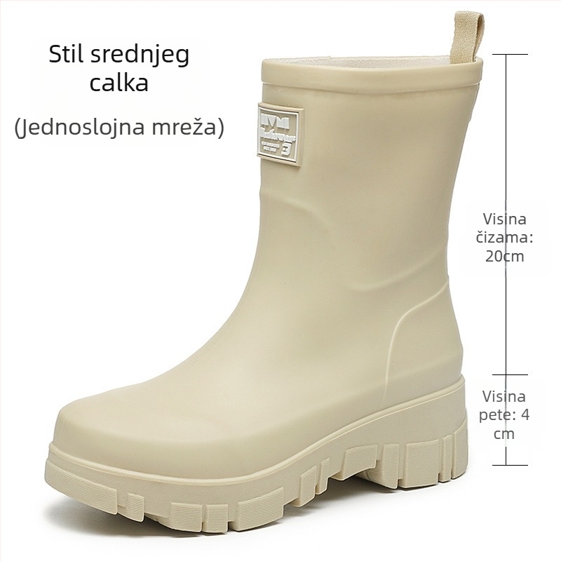 Ženske PVC čizme za kišu, srednje visoke, niska peta 1-3 cm, slip-on dizajn