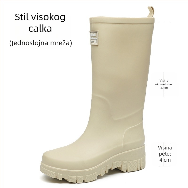 Ženske PVC čizme za kišu, srednje visoke, niska peta 1-3 cm, slip-on dizajn