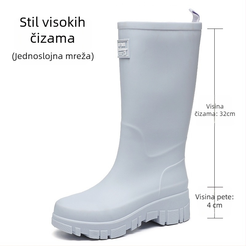 Ženske PVC čizme za kišu, srednje visoke, niska peta 1-3 cm, slip-on dizajn