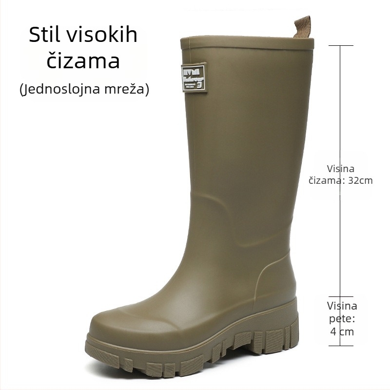 Ženske PVC čizme za kišu, srednje visoke, niska peta 1-3 cm, slip-on dizajn