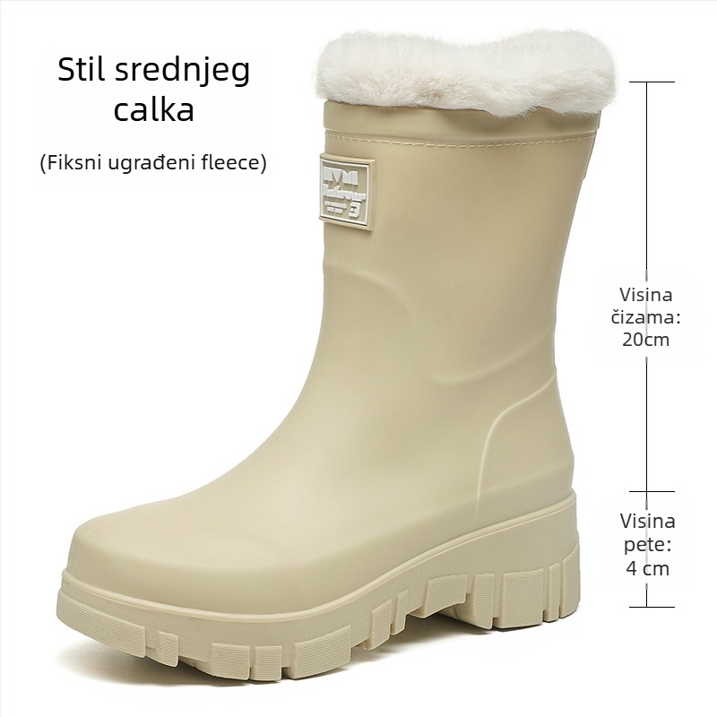 Ženske PVC čizme za kišu, srednje visoke, niska peta 1-3 cm, slip-on dizajn