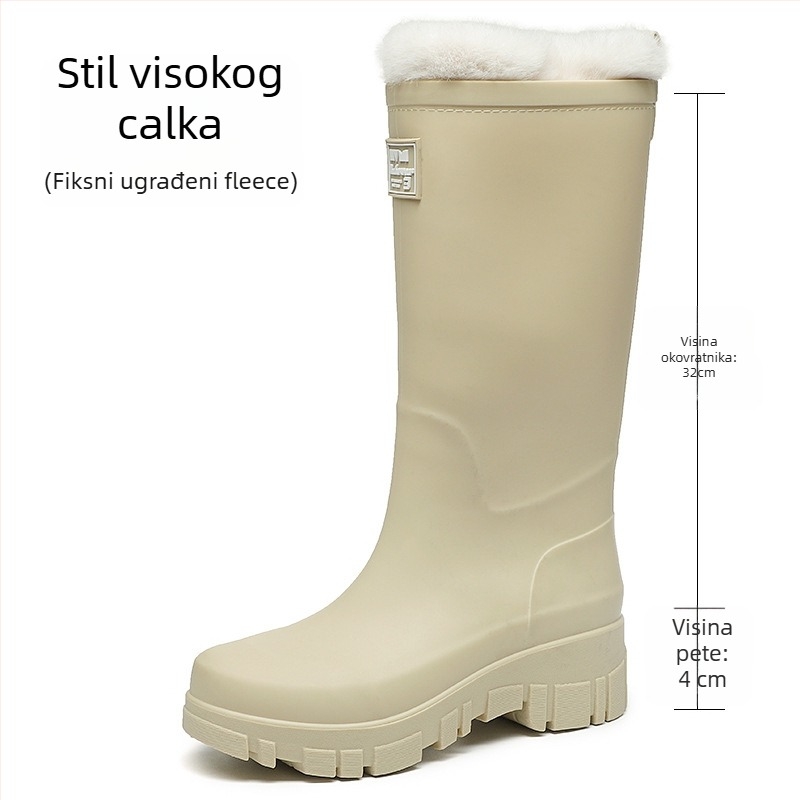 Ženske PVC čizme za kišu, srednje visoke, niska peta 1-3 cm, slip-on dizajn